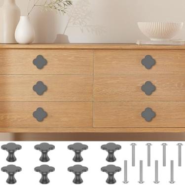 Imagem de DJAPWPX 8 maçanetas de armário de trevo de quatro folhas com parafusos, puxadores de cômoda de liga de zinco, puxadores de gaveta de orifício único, puxadores de armário elegantes para armário de