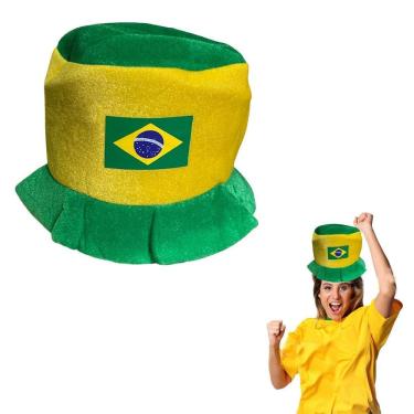 Imagem de Cartola Chapéu Felpudo Do Brasil Verde Amarelo Copa Mundial