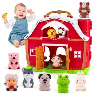 Imagem de Brinquedo de celeiro vermelho grande eNaurol com 10 fantoches de dedos