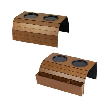 Imagem de 2X Kit 2 Esteiras Porta Copos Controle Braço Sofá Mdf Carame