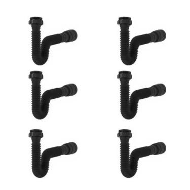 Imagem de Kit Sifão Extensível Sanfonado Flexível com 6 unidades PVC Preto Até 7