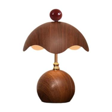 Imagem de Stgfyxgs Abajur de mesa em formato de de ovo, luminária de cabeceira nórdica moderna, luz noturna LED para festas, restaurantes, ambientes internos, Grão de Madeira
