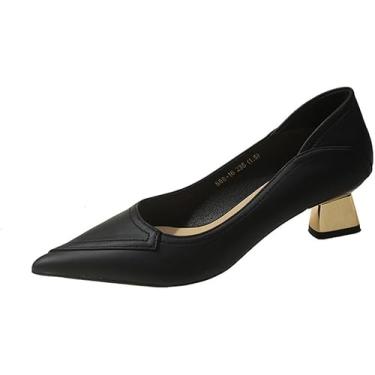 Imagem de Sapatos Femininos De Salto Baixo Nude Boca Rasa Sapatos De Corte Temperamento Salto Médio Sapatos Femininos Sapatos De Salto Alto Trabalho Escritório Casamento, Black, 2.5 UK