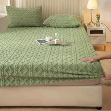 Imagem de Capa de colchão, protetor de colchão luxuoso, veludo, elástico, lençol com elástico, capa de colchão espesso, macio, respirável, cama queen size - verde | 150 x 200 cm (apenas capa de colchão)