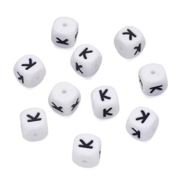 Imagem de 10 peças de contas de silicone do alfabeto brancas 12 mm borracha buraco horizontal estilo letra contas focais para pulseira da amizade, chaveiro, cordões, canetas, artesanato faça você mesmo