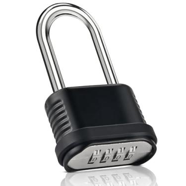 Imagem de Cadeado de combinação resistente de 4 dígitos - Cadeado de combinação à prova de intempéries com manilha longa de 105 mm, cadeado combinado ao ar livre para unidades de armazenamento, armários de