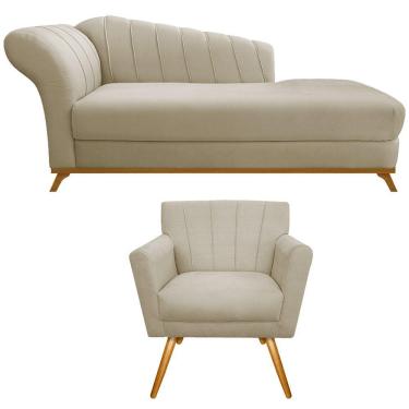 Imagem de Kit Diva Recamier Vanessa 185cm Lado Direito E 01 Poltrona Laura Linho Cor Bege