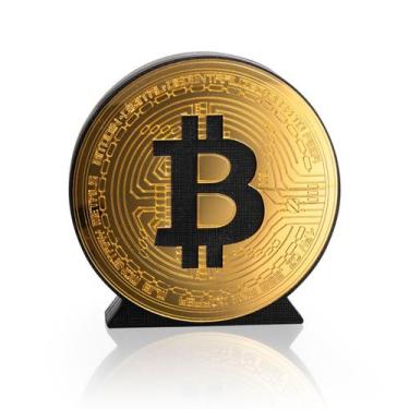 Imagem de Símbolo 3d Bitcoin - Letreiro De Mesa 16 Cm Criptomoeda Fundo Preto - 