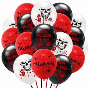 Imagem de Conjunto de balões de látex de Halloween, 18 unidades, vermelho, preto, branco, 30 cm