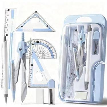 Imagem de Conjunto de geometria premium para estudantes - Kit de matemática de 8 peças com réguas, bússola, transferidor, caneta de borracha e apontador de lápis - Ideal para escola, casa e escritório