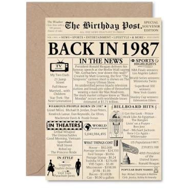 Imagem de Stuff4 Cartão de aniversário de 38 anos para mulheres e homens - Jornal de volta em 1987 - Cartões de feliz aniversário de 38 anos para irmão vizinho filho filha colega de trabalho amigo, cartões