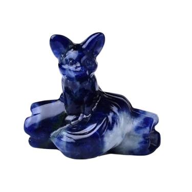 Imagem de WUYOUSHI Blue Veins Stone Fox Decor Estátua Cristais e Pedras Curativas Estatueta de Raposa Pedras Preciosas Polidas Quarto Escritório Mesa Decoração de Casa Uma Decoração da Sorte