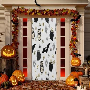 Imagem de Wassud Decoração de capa de porta de corujas de desenho animado banner interno varanda decoração de casa grande decoração de porta da frente 96 x 98 polegadas