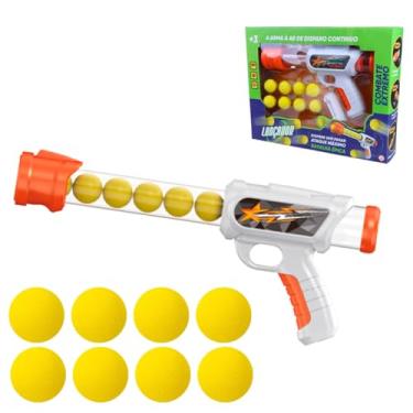 Imagem de Pistola de Brinquedo Lançadora Lança Bolas, Disparo Contínuo, Branco e Vermelho, 23cm, com 10 Peças, Brinquedo Infantil Divertido Premium, Felix Magazine