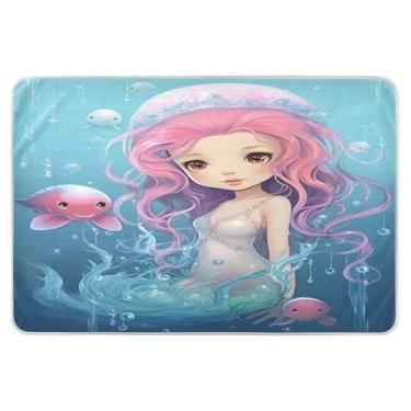 Imagem de STAYTOP Linda almofada de cama impermeável para meninas sereia, 86 x 132 cm, reutilizável, almofadas de colchão para incontinência para adultos, crianças ou animais de estimação