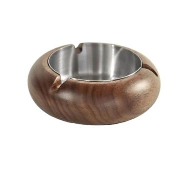 Imagem de Cinzeiro prático de madeira cinzeiro de mesa cinzeiro removível de aço inoxidável forro cinzeiro para ambientes internos e externos, pátio, escritório, etc. para decoração de escritório em casa (