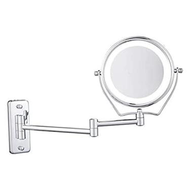 Imagem de YYBOES Espelho de maquiagem com ampliação dupla face LED, 15 cm de diâmetro, ampliação ajustável, espelho cosmético LED montado na parede