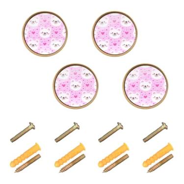 Imagem de Burbuja Puxadores de armário de cozinha com bochechas rosas, pacote com 4, gavetas redondas de 3,5 cm, puxadores de cômoda com parafusos para cozinha, quarto, armários, armário