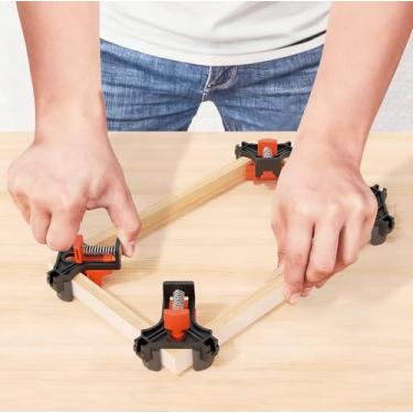 Imagem de 4 peças de braçadeira de canto para marcenaria, braçadeira de ângulo reto de 90 graus, grampos de madeira, braçadeira de madeira ajustável com mola, presentes para pai, presentes de aniversário para