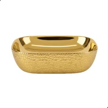 Imagem de Cuba de Cerâmica Milão Dourada, Design Sofisticado, Material de Alta Resistência, Acabamento Texturizado, Ideal para Banheiros Elegantes