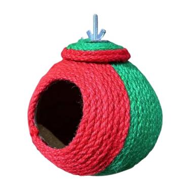 Imagem de Casa de pássaros para gaiola, cabana de corda de sisal mastigável ajustável - caixa de assentamento de periquito - para animais pequenos dormindo descansando em ambientes internos e externos em casa