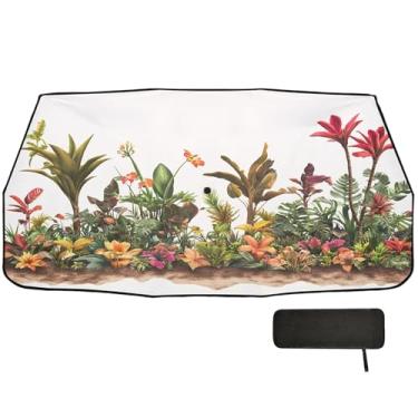 Imagem de Burbuja Guarda-sol para para-brisa de carro, plantas tropicais, flores, dobrável, bloqueio de capa de para-brisa automática, raios UV e calor solar, adequado para caminhonete Sedan SUV na maioria dos