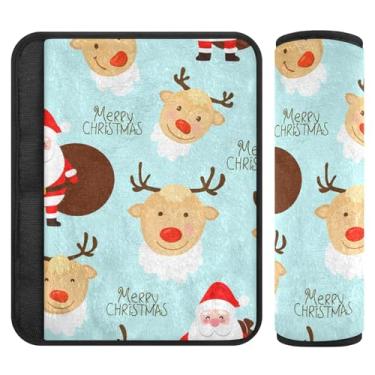 Imagem de Burbuja Capa para cinto de segurança de carro Papai Noel Deers Protetor de cinto de segurança de carro macio confortável para alça de ombro de assento, 1 par pequeno
