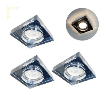 Imagem de 3 Spot Cristal Quadrado Fume De Embutir Mr16 Dicroica Alz86