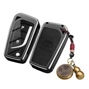 Imagem de Liga de zinco couro chave do carro fob capa caso escudo conjunto protetor compatível com toyota aygo/highlander/camry/rav4 2 3(A8)