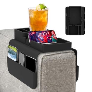 Imagem de ZJMCAJY Bandeja de apoio de braço de sofá de silicone antiderrapante com bolso lateral duplo slot para controle remoto lata de refrigerante xícara de café (preto)