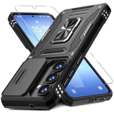Imagem de DEERLAMN Capa para Samsung Galaxy S26+ Plus com capa de câmera deslizante + protetor de tela (1 unidade), suporte de anel giratório capa protetora à prova de choque de grau militar - preta
