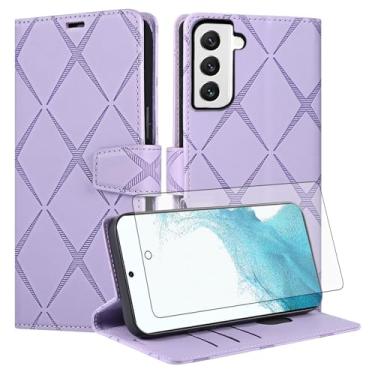 Imagem de Asuwish Capa de telefone para Samsung Galaxy S22 5G capa carteira com protetor de tela de vidro temperado PU couro sintético flip porta-cartão de crédito slot suporte robusto celular S 22 22S 4G G5