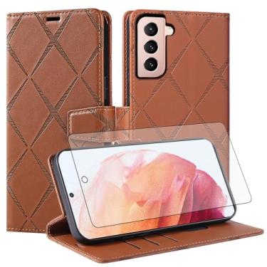 Imagem de Asuwish Capa de telefone para Samsung Galaxy S21 5G 6,2 polegadas capa carteira com protetor de tela de vidro temperado PU couro sintético flip porta-cartão de crédito slot suporte robusto celular S