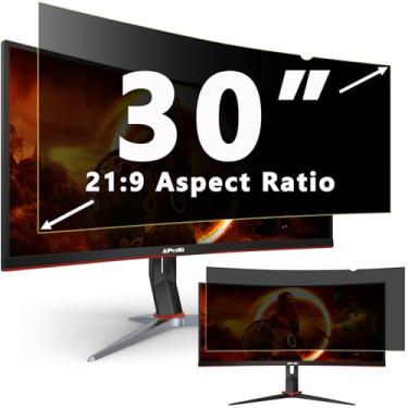 Imagem de Filtro de tela de privacidade de 76 cm para monitor ultralargo curvado de computador 21:9 - Escudo de privacidade, protetor antirreflexo e anti-luz azul