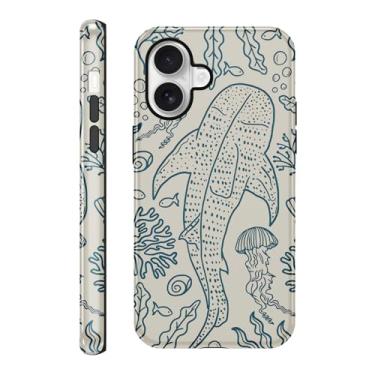 Imagem de Zrutru Capa tubarão para iPhone 16 Plus de 6,7 polegadas, tubarões baleia oceano recifes de coral água-viva capas de telefone para meninas mulheres meninos homens TPU resistente a arranhões capa à