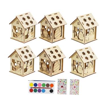 Imagem de KiBcsLic Conjunto de 6 peças de artesanato de Páscoa em madeira inacabada com 12 tintas para pintar. Ideal para o inverno.