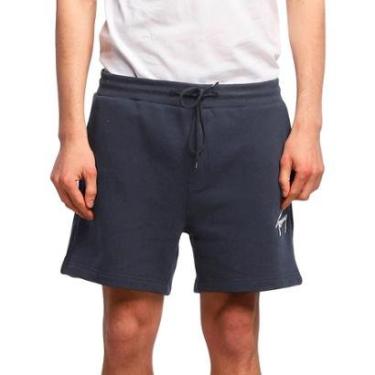 Imagem de Bermuda Tommy Jeans Masculina Moletom Embroidered Signature Azul Marinho-Masculino