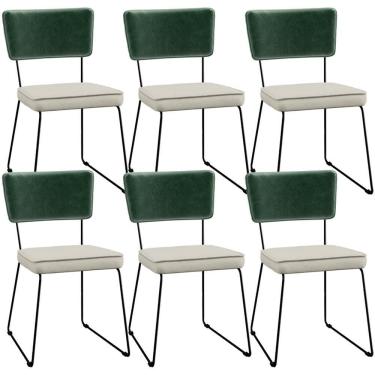 Imagem de Kit 06 Cadeiras L02 Facto Verde Musgo Linho Champagne