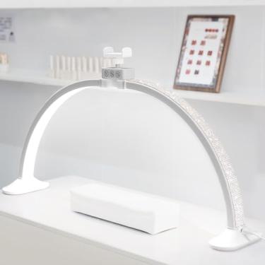 Imagem de KEDAO Luz de unha para mesa, luz de meia lua LED para lâmpada de mesa tecnológica, com suporte de telefone, dobrável, ajustável, regulável, meia lua, para cílios e beleza, tatuagens, artesanato