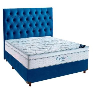 Imagem de Cama Box Azul Com Colchão Casal Freedom Ortobom E Cabeceira