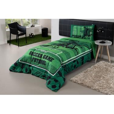 Imagem de Kit Edredom + Lençol Plush Fofinho Infantil Dupla Face Dream 3 Peças Solteiro - Futebol