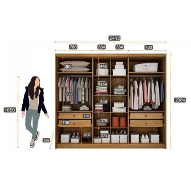 Imagem de Guarda Roupa Casal Ambiente Londres 3 Portas 4 Gavetas Cumaru 25 Fendi Com Nicho - Novo Horizonte