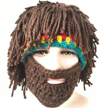 Imagem de Gorro estilo rasta com barba para adultos, lã feita à mão - yiweisai
