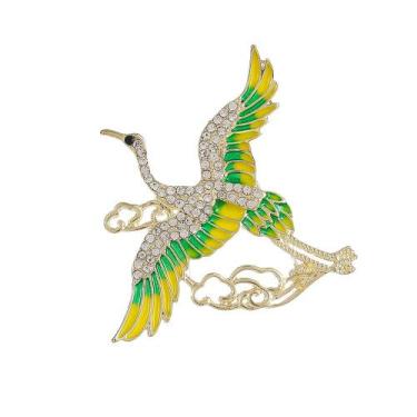 Imagem de Alfinetes de broche: guindaste elegante com esmalte verde e amarelo - 