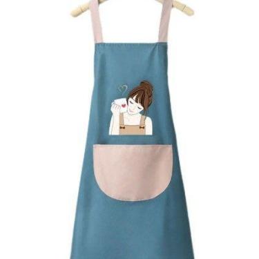 Imagem de Avental impermeável com design de menina de desenho animado com bolso 
