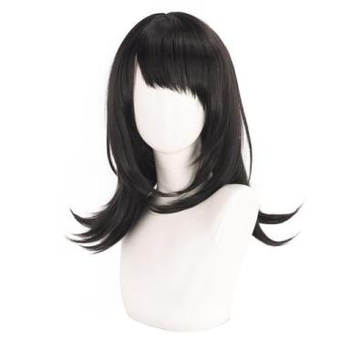 Imagem de Peruca de cosplay preta genérica em camadas com franja de 50 cm sintét