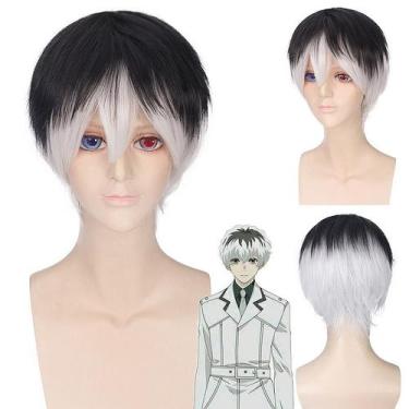 Imagem de Peruca Cosplay Kaneki Ken Preto e Branco Gradiente 30cm - yiweisai