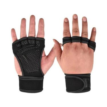 Imagem de Luvas De Treino De Dedos Cortados Pretas Antiderrapantes Com Proteção 