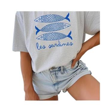 Imagem de Camiseta Casual Feminina Com Estampa De Sardinha, Moda De Verão, Desig