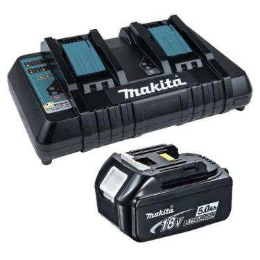 Imagem de Kit Carregador Duplo DC18RD 127V + 1 Bateria 18V 5Ah - MAKITA